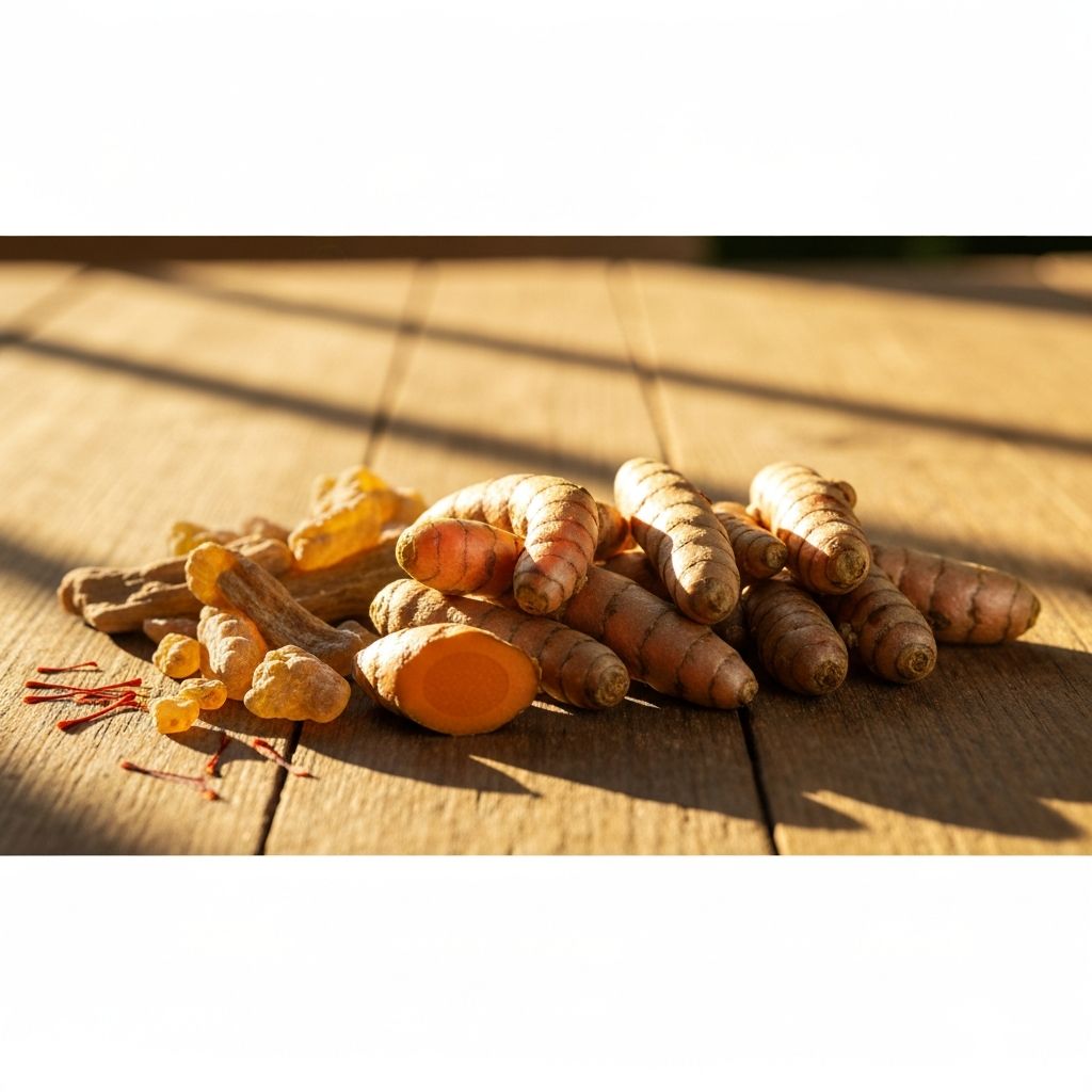 Fresh turmeric rhizomes and Boswellia resin in Mediterranean light